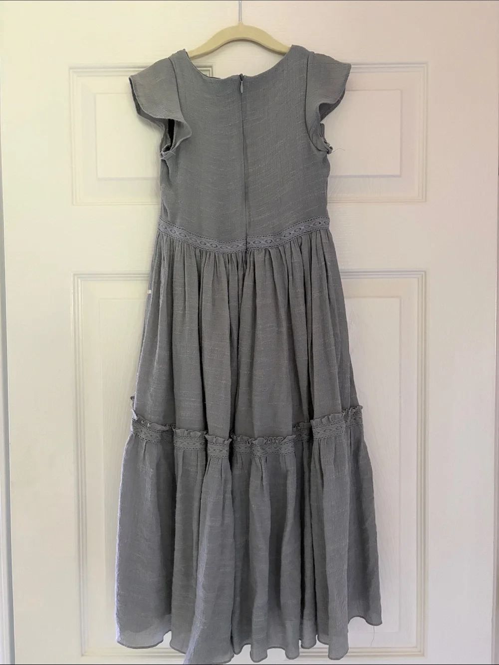 Girls' Gray/Green Lace-Trim Maxi Dress